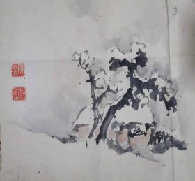 清末进士散原陈三立小画一幅雪夜窗读图江西人同光诗体代表人物子衡恪寅恪皆著名学者北大教授微虫蛀