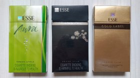 ESSE爱喜超细烟标，3种不同，韩国造，绿、黑、金。