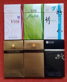 ESSE爱喜超细烟标，6种不同，韩国造，绿、竹、金、黑。