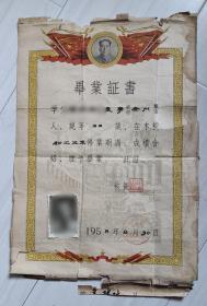 畢業證書，毛主席像，1958年，哈爾濱第一航空工業工人技術學校，约36X25厘米