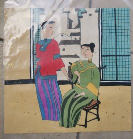 现代女性人物肖像 仕女装饰画 抽象画 后现代抽象印象派 画纸本身尺寸 33x33cm 细节精美 稀有版本 未装框 透明塑料纸袋包装 办公室 茶室 客厅 走廊 房间 装饰画挂画