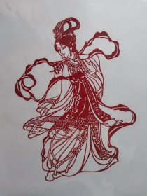 仕女剪纸 舞蹈仕女 贵妃醉酒剪纸 大唐风韵 纯手工制作 剪纸本身尺寸 27x20 cm 未装框 透明塑料纸袋包装 全新 无变色 送外国人特色礼品 民间艺术品 中国特色文化礼品