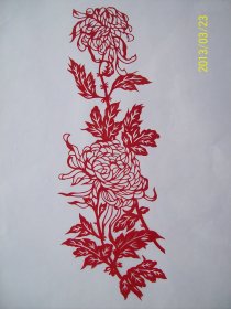 剪纸 四君子梅兰竹菊 之菊 纯手工制作 剪纸本身尺寸33x19CM 未装框 透明塑料纸袋包装 全新 无变色 送外国人特色礼品 民间艺术品 中国特色文化礼品
