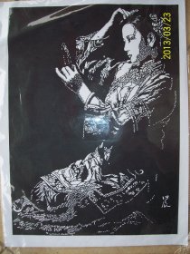剪纸 晨 梳妆少女 仕女人物肖像剪纸 黑色剪纸 纯手工制作 剪纸本身尺寸 40x30cm 细节精美 稀有版本 未装框 透明塑料纸袋包装 送外国人特色礼品 民间艺术品 中国特色文化礼品 装饰画挂画