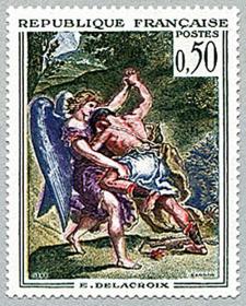 法国1963 法国艺术系列德拉克鲁瓦画作~雅各布和天使摔跤  1全