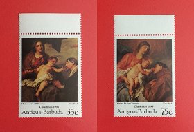 安提瓜和巴布达1995 安东尼.凡.代克画作©圣母子和圣安东尼&圣母子的祝福  2全