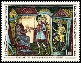 法国1969 法国艺术系列圣萨万修道院壁画~萨万和西普里安再次出现在拉迪修斯面 1全