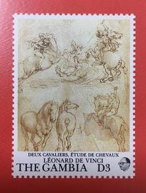 冈比亚1993 卢浮宫200周年馆藏达芬奇绘画~大西洋手稿骑手与马 1全