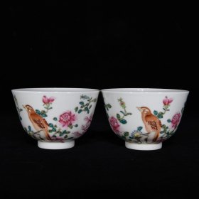 清雍正粉彩花鸟纹杯，6.4×9.4