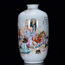雍正年粉彩十八罗汉纹描金瓶34*18