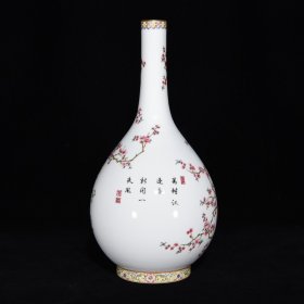 清雍正珐琅彩花鸟纹长颈瓶，34×18