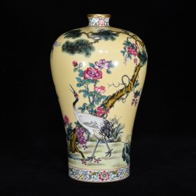 清雍正珐琅彩花鸟鹤纹梅瓶，25.5×16