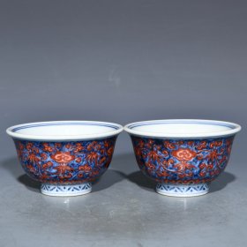 宣德青花花卉纹压手杯，高5cm直径9.3cm