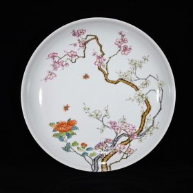 清雍正粉彩折枝花卉纹盘，6.7×37.5
