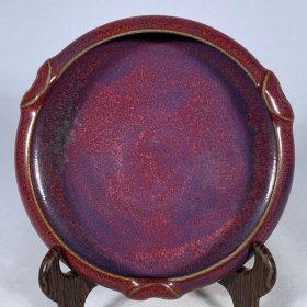 钧窑玫瑰紫釉铜钱纹洗，高4直径15cm
