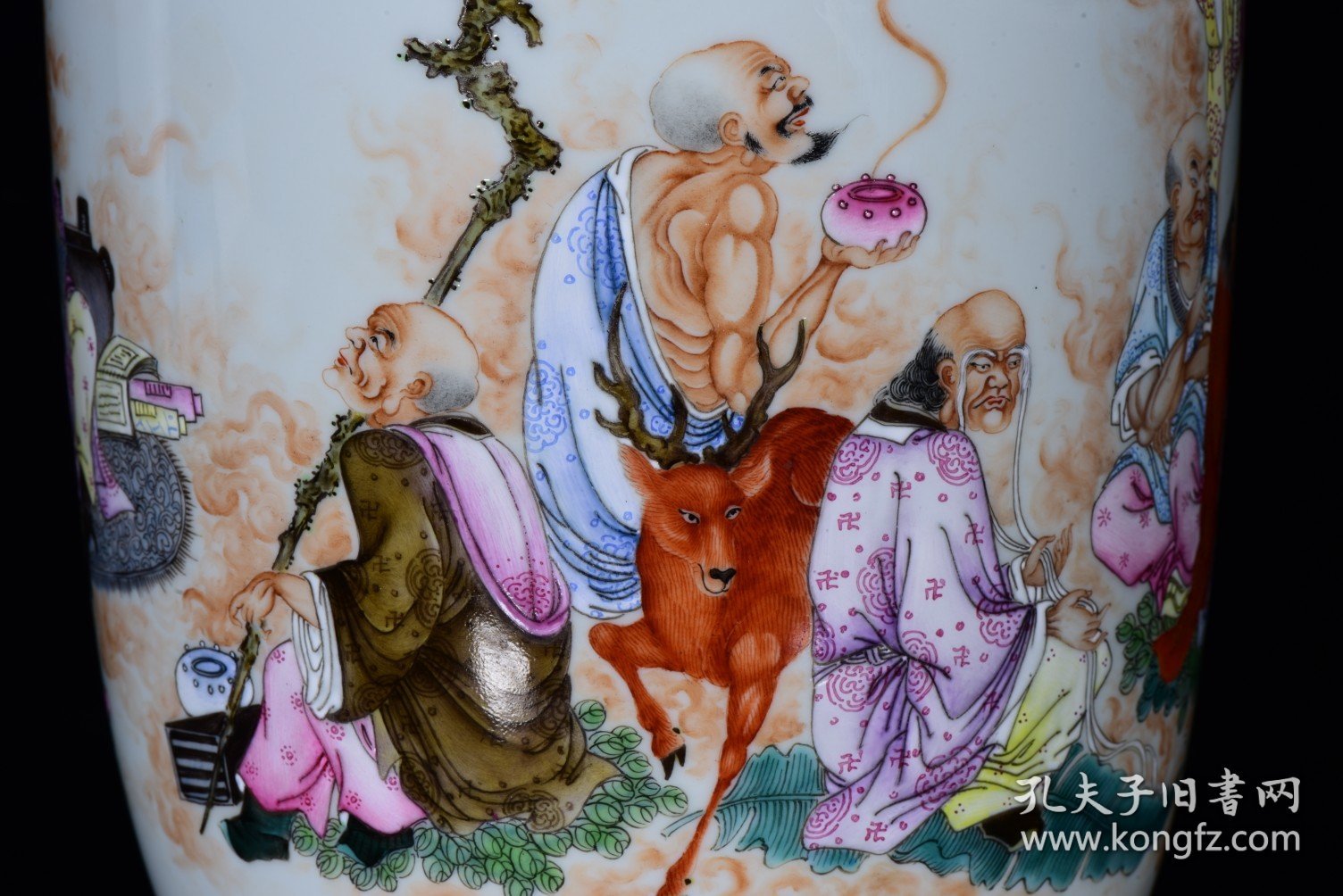 雍正年粉彩十八罗汉纹描金瓶34*18