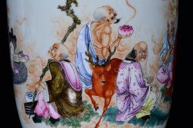 雍正年粉彩十八罗汉纹描金瓶34*18