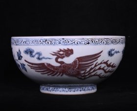 大明洪武年制青花釉里红麒麟纹碗，高9.7×20厘米