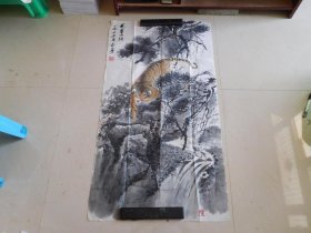 黄冑 宣纸国画110X59厘米 威震山河 品如图 边上有几条撕裂口