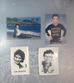 老照片：杨丽坤，周润发，年历卡片：周峰，任贤齐