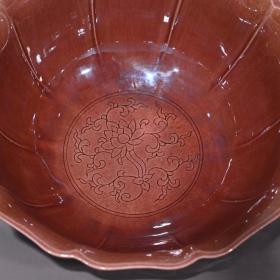 大明弘治紫金釉龙凤瓜棱碗(有一对)