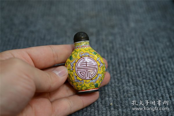 《珍品》老古玩古董收藏艺术品回流旧藏文房雅玩老铜器老紫铜手绘景泰蓝五福捧寿鼻烟壶