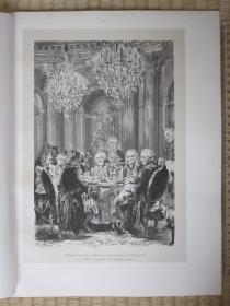 1879年木刻版画，35*25厘米，《无忧宫的宴会》。阿道夫·冯·门采尔：Adolph Von Menzel（1815-1905）作品，雕刻师 Prof.Vogel