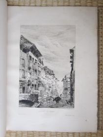 1886年原创蚀刻版画，31.5*25厘米，《鲁昂罗贝克街》。亨利·杜桑(Charles Henri Toussaint 1849 - 1911)作品