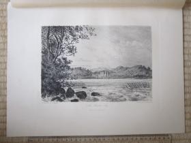 1898年原创蚀刻版画，39*29厘米，《拉赫湖》。曼弗雷德·柏杨纳德(Mannfeld·Bernhard 1848-1925)作品