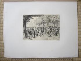 1860年原创蚀刻版画，38*29厘米，《巴黎马市》。利奥波德·弗拉芒（Léopold Flameng 1831-1911）作品， Alfred Delvau 配文