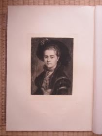 1882年蚀刻版画，35*25厘米，《穿着中世纪服装的女士肖像》。海因里希·冯·安杰利男爵(Heinrich Anton von Angeli 1840-1925) 作品，蚀刻师 路德维希·奥托(Ludwig Otto 1850-1920)