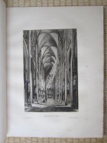 1886年原创蚀刻版画，31.5*25厘米，《鲁昂圣旺教堂内部》。亨利·杜桑(Charles Henri Toussaint 1849 - 1911)作品。