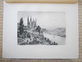 1898年原创蚀刻版画，39*29厘米，《德国雷马根的阿波利纳里斯教堂》。曼弗雷德·柏杨纳德(Mannfeld·Bernhard 1848-1925)作品