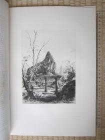 1882年原创蚀刻版画，35*25厘米，《约克郡杰沃斯修道院遗迹》。阿尔弗雷德·布鲁内·德拜内斯（A. Brunet-Debaines 1845-1939)作品