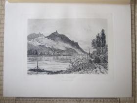 1898年原创蚀刻版画，39*29厘米，《德拉钦费尔斯城堡》。曼弗雷德·柏杨纳德(Mannfeld·Bernhard 1848-1925)作品