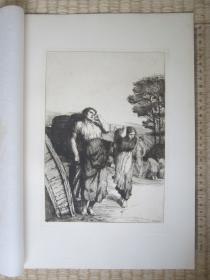 1882年原创蚀刻版画，35*25厘米，《背土豆的女人》。威廉·斯特朗 (William Strang 1859-1921)作品。