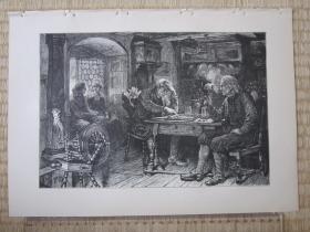 1882年木刻版画，35*25厘米，《伊万杰琳·阿卡迪的故事》插图2幅。弗兰克·迪科塞尔（Frank Dicksee 1853－1928）作品