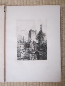 1885年原创蚀刻版画，35*25厘米，《牛津城堡》。阿尔弗雷德·布鲁内·德拜内斯（A. Brunet-Debaines 1845-1939)作品