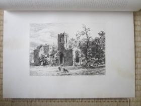 1882年原创蚀刻版画，35*25厘米，《约克郡格雷斯山修道院遗迹》。亨利·杜桑(Charles Henri Toussaint 1849 - 1911)作品
