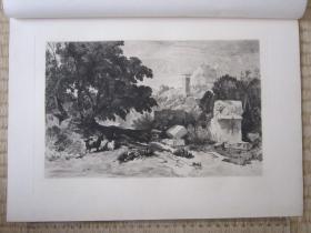 1882年蚀刻版画，35*25厘米，《赞瑟斯的狮子墓》。威廉·詹姆斯·穆勒（William James Muller 1812 - 1845 ）作品，蚀刻师 查尔斯·奥利弗·默里(Charles Oliver Murray 1842-1923)