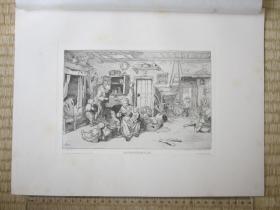 1879年蚀刻版画，35*25厘米，《农民家庭》。阿德里安·范·奥斯塔德(Adriaan van Ostade 1610-1685) 作品，蚀刻师 Louise Begas-Parmentier