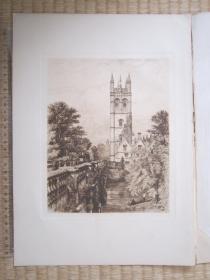 1885年原创蚀刻版画，35*25厘米，《莫德林塔和桥》。罗伯特·肯特·托马斯(Robert Kent Thomas 1816 - 1884)作品