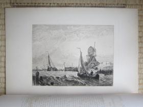 1877年蚀刻版画，35*25厘米，《特塞尔岛》。克拉克森·斯坦菲尔德（Clarkson Stanfield）作品，蚀刻师 罗伯特·肯特·托马斯(Robert Kent Thomas 1816 - 1884)