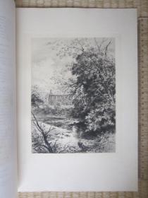 1882年原创蚀刻版画，35*25厘米，《约克郡博尔顿修道院遗迹》。阿尔弗雷德·布鲁内·德拜内斯（A. Brunet-Debaines 1845-1939)作品