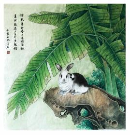 中国画《秋意》金岩绘画情趣无限66X66公分（包邮）