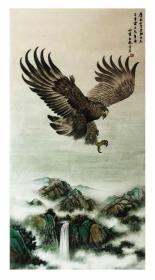中国画《鹰击长空》金岩绘画万里长空~132X66~（包邮）