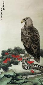 中国画《苍鹰图》金岩绘画俯视天下~134X66公分~（包邮）