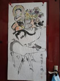 程十发-人物  精品国画1张（宣纸，软片，尺寸：100*50cm）作品终身保真【货号：西4-33】详见书影，实物拍照