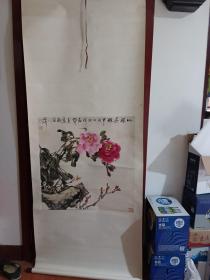 张海峰-精品牡丹1张（原装旧精裱绫裱。立轴，画心尺寸67.5*67.5cm）作品终生保真【货号：W35】详见书影，实物拍照