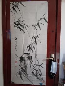 郑涵生-竹石图  精品国画1张（宣纸，软片，画心尺寸：137*60cm）作品终身保真【货号：西4-307】详见书影，实物拍照